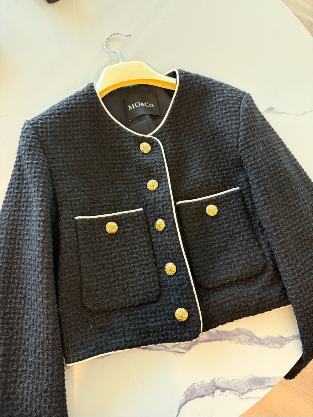 MO&Co. Black Cropped Tweed Jacket with Gold Buttons